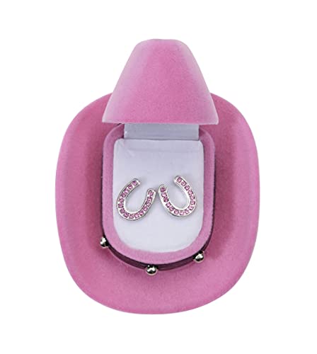 AWST Int'l Horseshoes Earrings w/Colorful Cowboy Hat Box-Pink