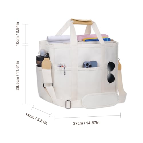 Image of Utility Large Canvas Tote Bag with 13 Pockets Compartments, Multi Crossbody Tote Bag Work Shoulder Bag Travel Bag