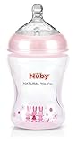 ab 0 Monaten Nuby NT68008 - Natural Touch Weithalsflasche aus PP, 240 ml (Pink Design mit Soft-Flex Flaschensauger aus Silikon, 0 Monaten / Gr. S für langsamen Trinkfluss / Muttermilch, Milch, Tee, Säfte)