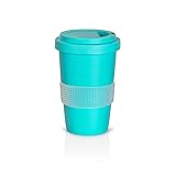 Mahlwerck Kaffeebecher to go, Porzellan Coffee-to-go Becher, mit Deckel, 400 ml, matt türkis