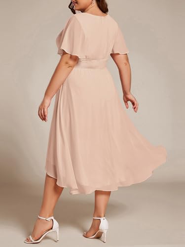 Image of Ever-Pretty Women's Plus Size Formal Wedding Guest Dresses for Curvy Women A Line Chiffon Midi High Low Cocktail Dress