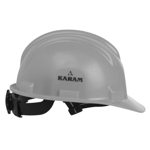 Image of KARAM PN521 Safety Helmet for Men Construction Helmet | Ratchet Type Adjustment with Adjustable Chin Strap | Work Helmet with Side Slot for Attachment | is:2925:1984 Certified | Grey | Pack of 2