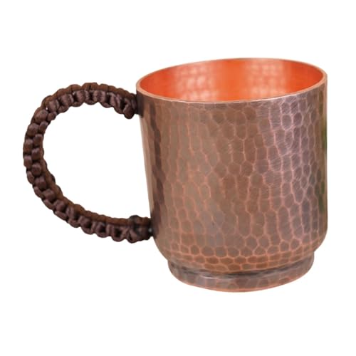 Taza de agua de cobre puro estilo Masrapa con asa para café 8