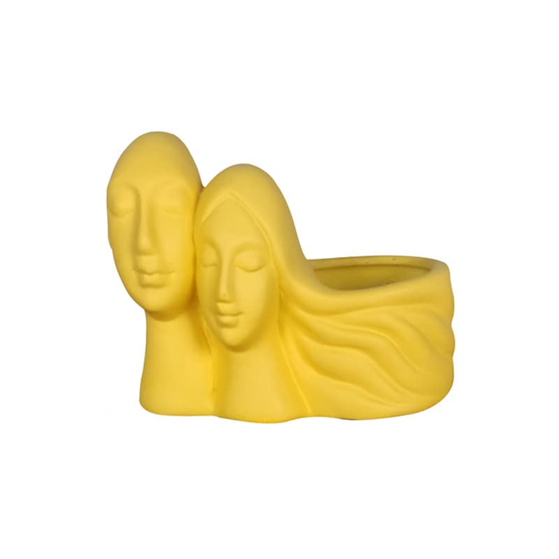 Image of Lasaki Couple Saffron Ceramic Pots for Indoor Plants, Planters, Flower, gamla, Outdoor, Balcony, Home, Garden, Office Decor, Succulent Pot(L - 16 X W - 10 X H - 14.5 cm)(Plants not Included)