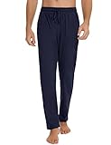 Marvmys Schlafanzughose Herren Lang Einfarbige Pyjamahose für Männer 100% Baumwolle Schlafhose Haushose Freizeithose Yogahose Dunkelblau L