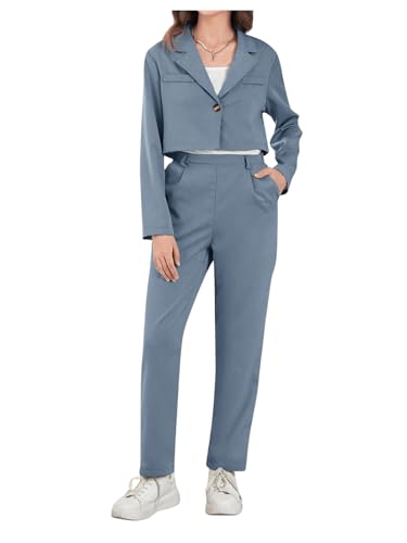 Image of Milumia Girl's 2 Piece Outfits Lapel Collar Button Open Front Long Sleeve Blazer and Pants Set