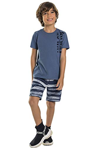 Conjunto Camiseta Malha e Bermuda Moletom, Quimby, meninos, Azul, 12