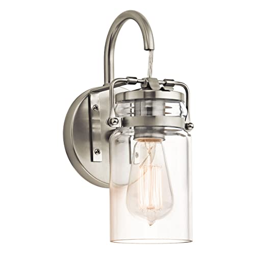 Image of KICHLER Brinley 11.5 inch 1 Light Wall Sconce with Clear Glass Brushed Nickel