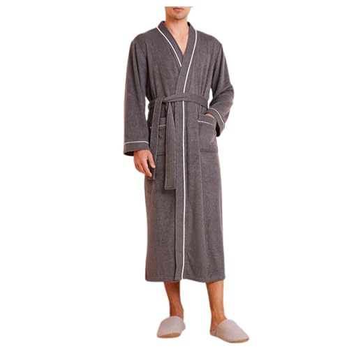 Generisch Albornoz para hombre de tela de microfibra suave, kimono ligero, spa, hotel, albornoz de corte cuadrado, transpirable y respetuoso con la piel (gris oscuro, XL)