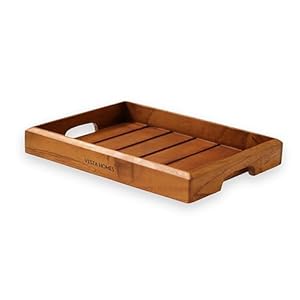 Vesta Homes Teak Wood Serving Rectangular Tray For Home, Kitchen, Restaurant, Office Organizer, Dining Table Premium Wooden Trays 31 X 22 X 4 cm Handcrafted In India