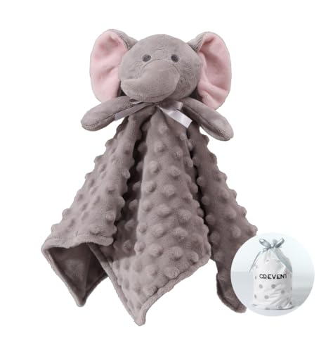 Image of CREVENT Cozy Plush Baby Security Blanket Loveys for Baby Boys and Girls, Minky Dot Front + Sherpa Backing with Animal Face (Grey Elephant)