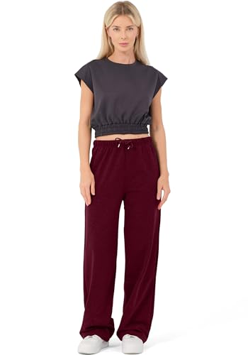 ROSS CAMP Jogginghose Damen - Baumwolle Sporthose Lang, Traininghose Laufhosen Bequeme Jogger, Sweatpants Weites Bein mit elastischem Bund Yogahose - Bordeaux XXL