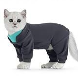 Hjumarayan Katzenbody gegen Haare, Schutzanzug Katze mit Langen Beinen, weicher & atmungsaktiver Katzen Overall für Hautschutz, Fellschutz & leichte Pflege, Indoor Katzen Kleidung, Grau M