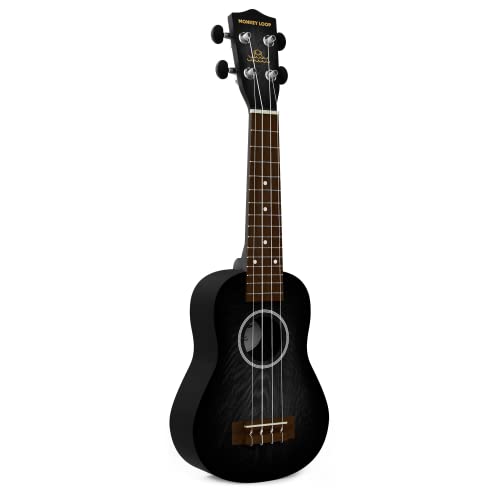 Monkey Loop Jungle Pack Black Ukelele Soprano (Ukelele, Funda, Afinador, Púa y Gamuza Limpiadora)