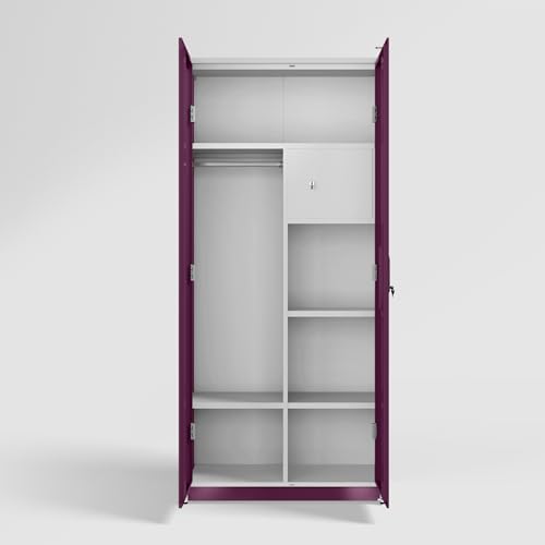 Image of GODREJ INTERIO Neolite 2-Door Steel Almirah (Textured Mulberry), 4 Shelves, 1 Locker 1-Year Warranty, 4 Shelves, 1 Locker