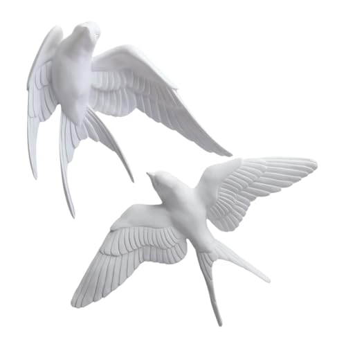 Décoration murale hirondelles en résine blanche (lot de 2) au design 3D