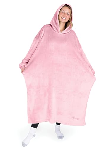 Bare Home Long Length Microplush Wearable Blanket with Side Pockets - Soft and Plush - Warm and Cozy - Adult &amp; Kid Sizes (Adult, Light Pink)