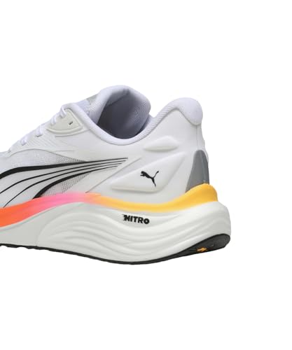 PUMA Chaussures de Course Electrify Nitro 4 pour Homme, Blanc-Poison Rose-Sun Stream, 44 EU, Puma Poison Blanc Rose Soleil ruisseau, 44.5 EU