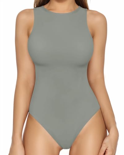 Image of MANGOPOP Women's Tank Top Bodysuit Crew Neck Sleeveless Racerback Halter Ribbed Body Suits Sexy Summer Going Out Tops