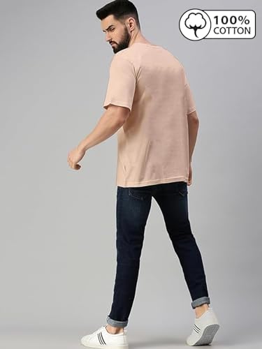 Image of Veirdo Oversized Baggy Fit Drop Shoulder Half Sleeves Round Neck Solid Pure 100% Cotton T-Shirt for Men (Available in White, Black, Mustard, Maroon, Green, Lilac, Navy, Red Color)