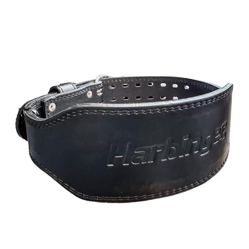 Harbinger 10mm Powerlifting Belt Ceinture de powerlifting de 10 mm- Stabilise le tronc et soutient le bas du dos, cuir épais avec doublure en suède doux, idéal pour haltérophiles et culturistes,M,Noir