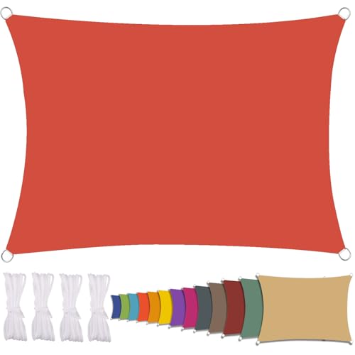 CANYUE Sonnensegel Wasserdicht Rechteckig 95% UV Schutz Sonnenschutz Schattenspender für Balkon Terrasse Garten, mit Befestigungsseilen (Rot,2x1.8m)