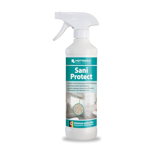 HOTREGA Sani Protect 500 ml | Oberflächenversiegelung für Bad, Dusche | Abperl-Schutz gegen Kalk & Schmutz | Geeignet für Glas, Keramik, Fliesen