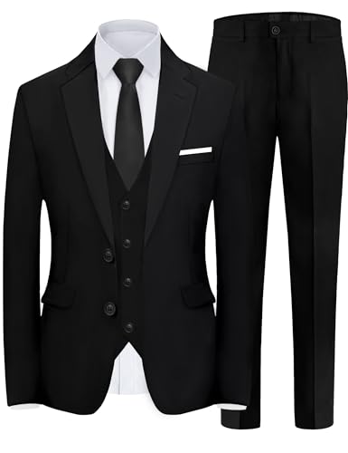 Men's Slim Fit 5-Piece Suit Set with Stretch - Jacket, Vest, Pants, Bow Tie & Necktie (2-Button Design)