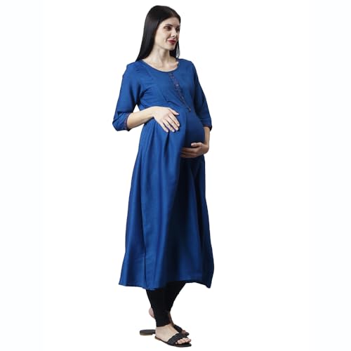 Image of CEE 18 Cotton Rayon A-Line Flaired Maternity Feeding Kurti for Women with Zippers | Pregnancy Dress for Women | Breastfeeding Dress for Women | Nursing Dress for Women Pre and Post Pregnancy