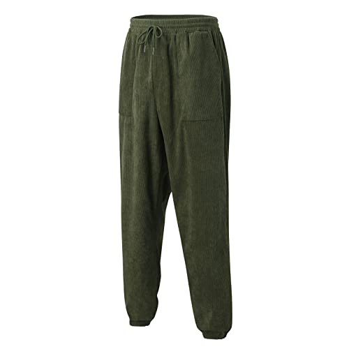 YHEGHT Jaqueta masculina casual cor sólida de veludo cotelê gola redonda com calça de cadarço dois t