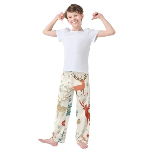 ZZXXB Reindeer and Xmas Tree Boys Long Pants Soft Trousers Elastic Waist Kids Lounge Bottoms with Pockets S-XL3