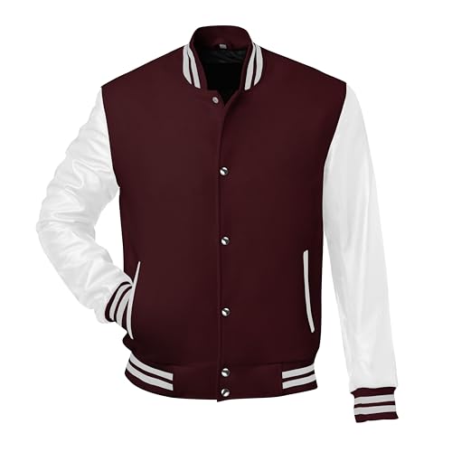 Image of Red And Black Letterman Jacket Men - Mens Black Varsity Letterman High School Baseball Bomber Jacket