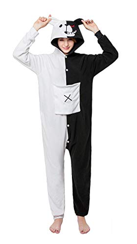 JinXi Unisex Adult Cartoon Animal Pajamas Onesie Costumes White and Black Bear XL