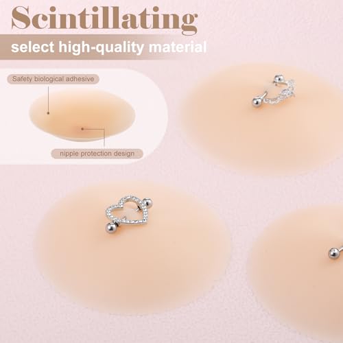 Tondiamo 3 Pairs Silicone Nipple Covers with Piercing Diamond Adhesive Reusable Fake Nipple for Women With Piercing4