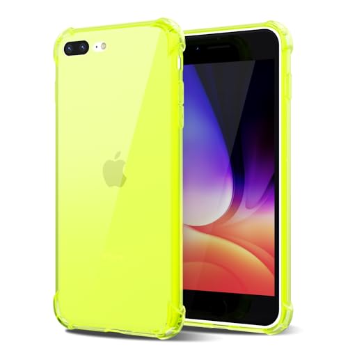 Svanove Funda para iPhone 7 Plus/iPhone 8 Plus Transparente, Funda para Teléfono Transparente con Protección para Cámara, Funda Delgada de Silicón de Protección Antichoque Goma, Amarillo Neón