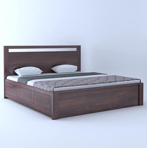 Image of FurnitureSolid Sheesham Wood Jaipur Queen Size Bed with Box Storage WoodenBed for Bedroom Solid Wood Queen Box Bed | Finish Color - Walnut, DIY