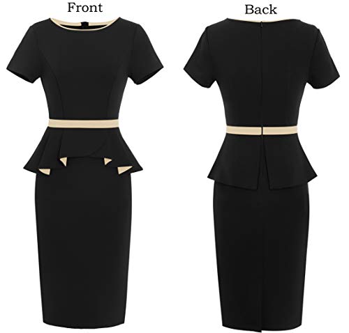 VFSHOW Womens Crew Neck Peplum Slim Wear to Work Business Office Pencil Sheath Dress3
