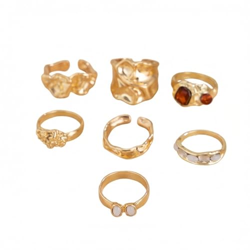 RINHOO Gold Chunky Rings Set for Women Braided Twisted Round Rings Adjustable Stackable Open Rings Band Statement Jewelry (7pcs-gold)
