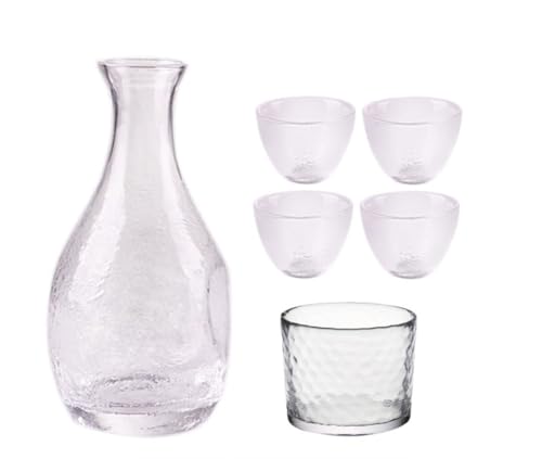 Sailozai 酒器 グラス ワインウォーマー セット 和風 槌目模様 家庭用 ワインウォーマー ホットワインポット 白ワインカップ 装飾品 (フラットライト,B)