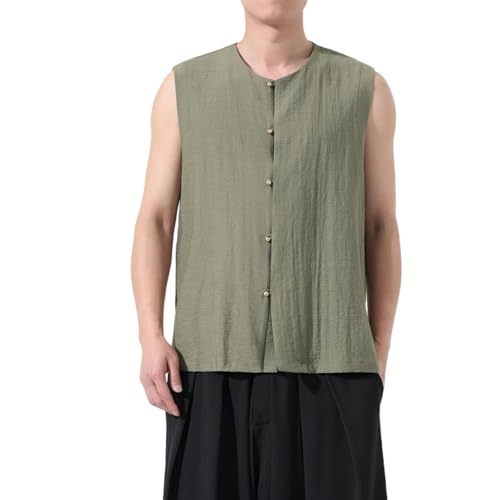 Gilet en coton pour homme style chinois ample et sans manches pour le quotidien