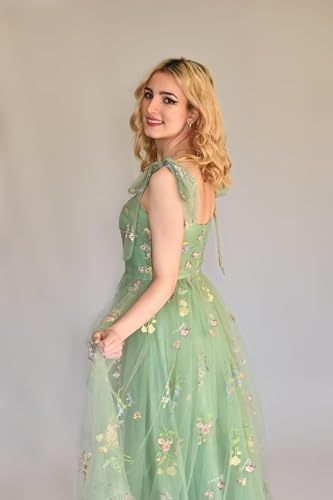 Puffy Sleeve Prom Dresses Flower Embroidery Tulle Backless A-line Long Lace Formal Evening Party Gown for Women4