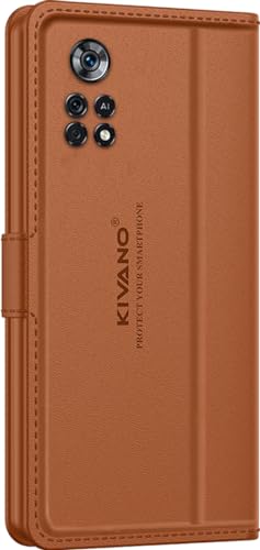 Image of KIVANO LUXE Compatible for Poco X4 Pro 5G Luxury Handmade Leather Magnetic Flip Folio Case | Card Holder & Kickstand | Slim Protective Cover | Unisex - Brown