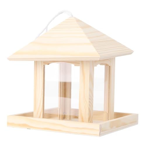 STOBOK 木製吊り下げ式鳥餌箱 バードフィーダー ガーデン装飾 耐候性構造 簡単立 野外用 鳥給餌器 バルコニー 用