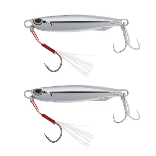 YINETTECH Lot de 2 Leurres de Pêche en Métal avec Hameçons Triples 40 G pour Maquereau Morue Bar Pêche en Eau Douce en Mer Chromé