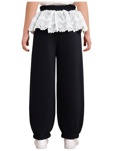 Kids Girls Bowknot Lace Trim Track Pants Wide Leg Jogger Trousers Y2K High Waisted Sweatpants Casual Daily Wear2