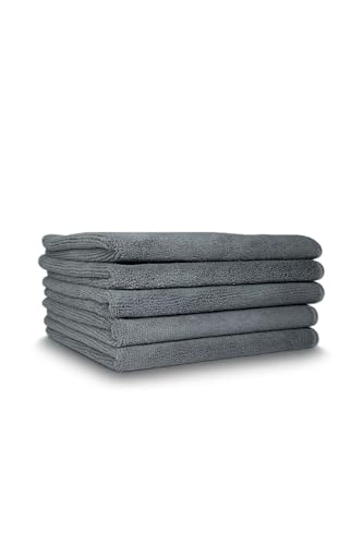 Image of Premium 350 GSM Microfiber car Cleaning Cloth (Pack of 5) | absorbant Microfiber Cloth| car and Bike Washing and Cleaning Multipurpose Micro Fiber Cloths (Grey)