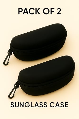 Image of Pack of 2 - Premium Hard Shell Sunglass Case for Men & Women | Black Zipper Eyewear Cover with Hook | Glasses & Goggles Case