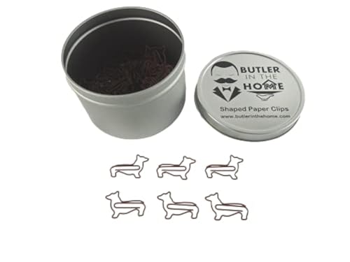 Butler in the Home コーギー犬型ペーパークリップ ペーパークリップ コレクターやオフィスのギフトに最適 - 蓋とギフトボックス付き丸型缶入り - ブラウン