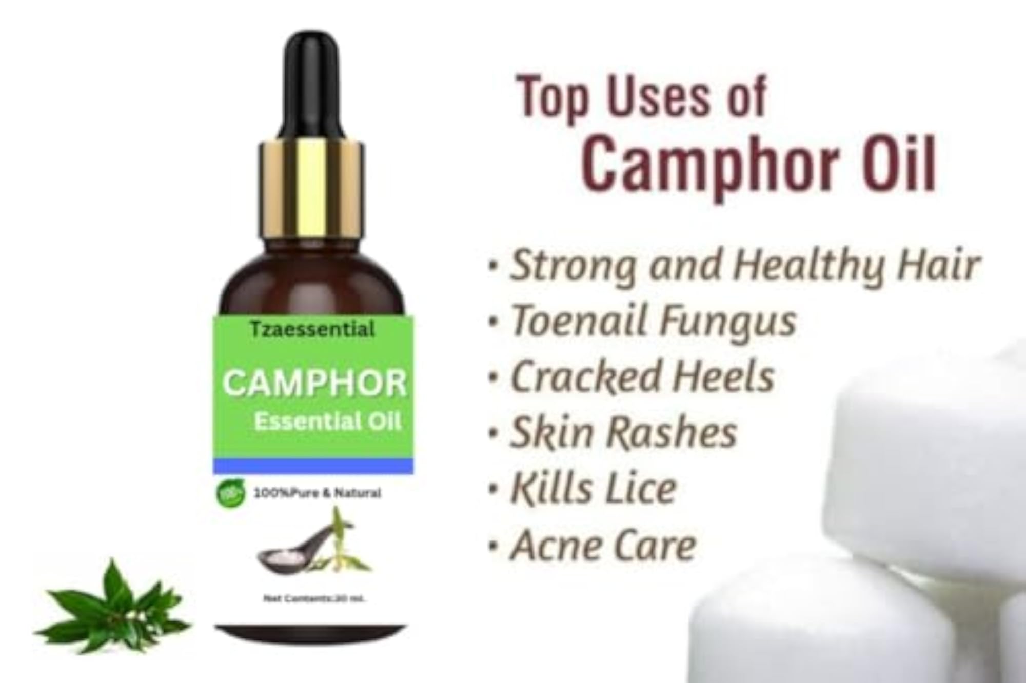 Tzaessential Pure & Natural Camphor Essential Oil, 30ml