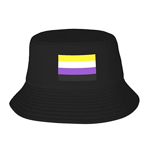 Non-Binary Pride Flag Little-Known Waterproof Secret That Adult Double Decker Fisherman Hat for You to Resist The Surprises Brought by Rainwater Black